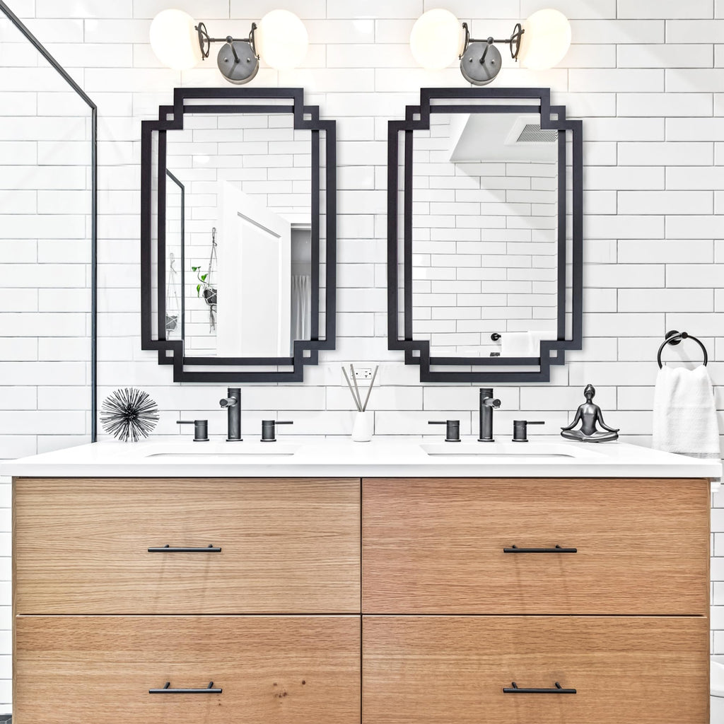 28" x 40" Black Wall Mirror for Decor with Geometric Metal Frame