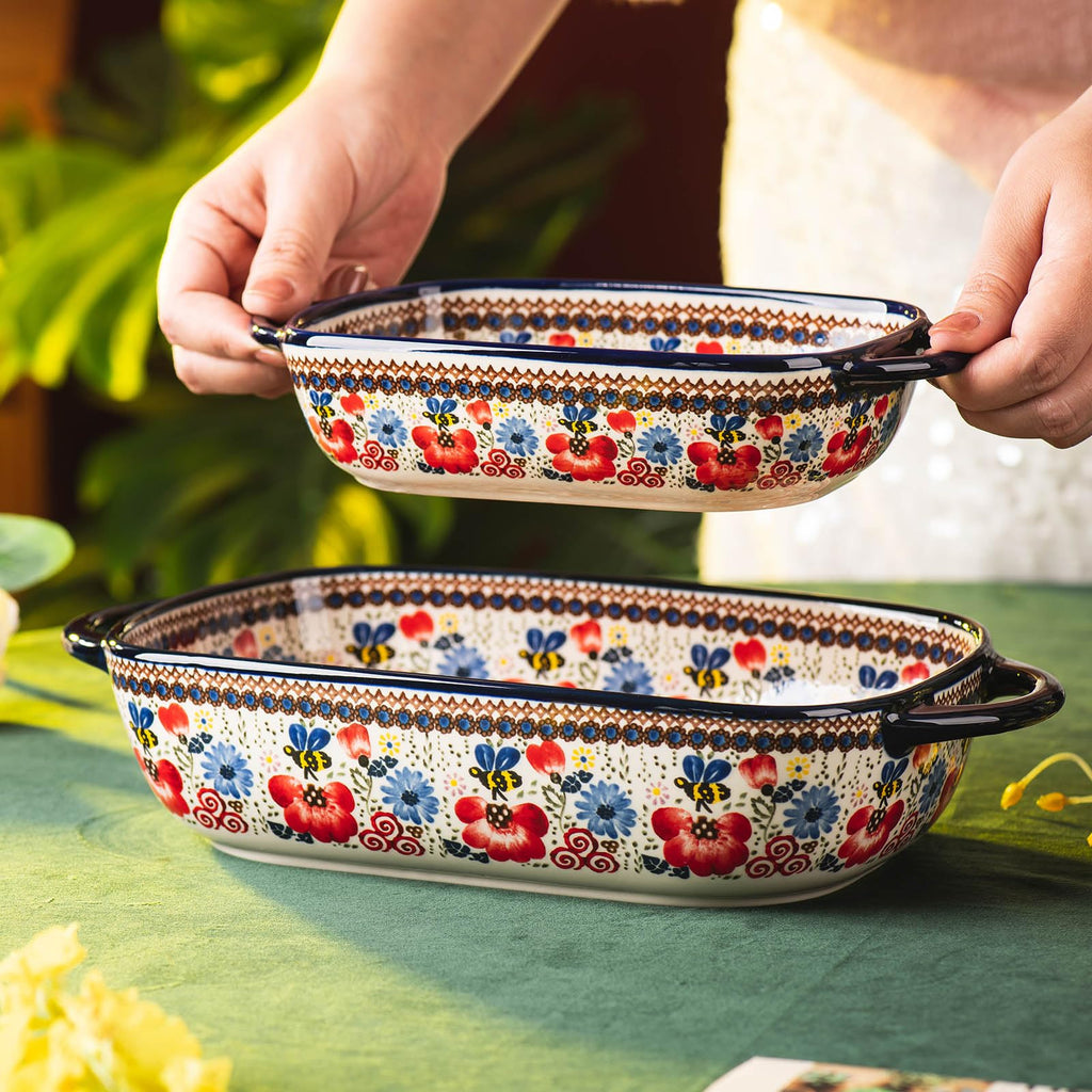 Baking Dish Ceramic Baking Pan Blue Casserole Dish Porcelain rectangular Baking Set 2pcs Bakeware Sets Single Serving