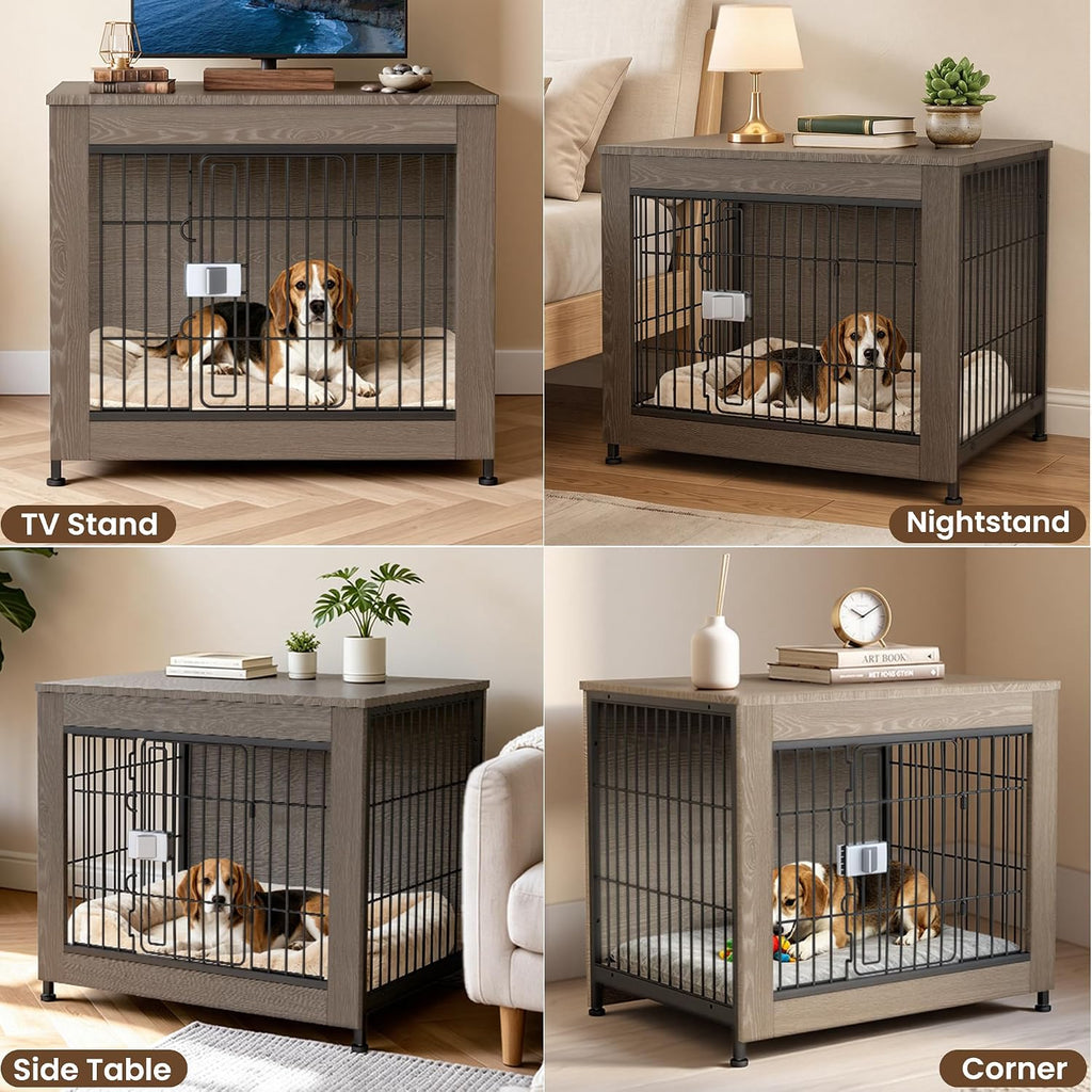 Wooden Dog Crate Furniture for Small to Medium Dogs, Greige