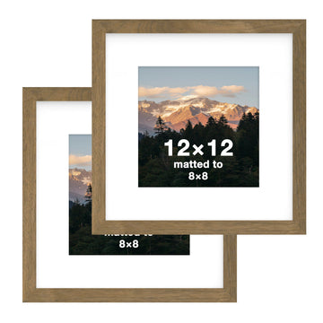 2-Pack, 12x12 Matted to 8x8 Picture Frame, Dark Oak - Classic Wooden Photo Frame with Tempered Glass, Modern Matte