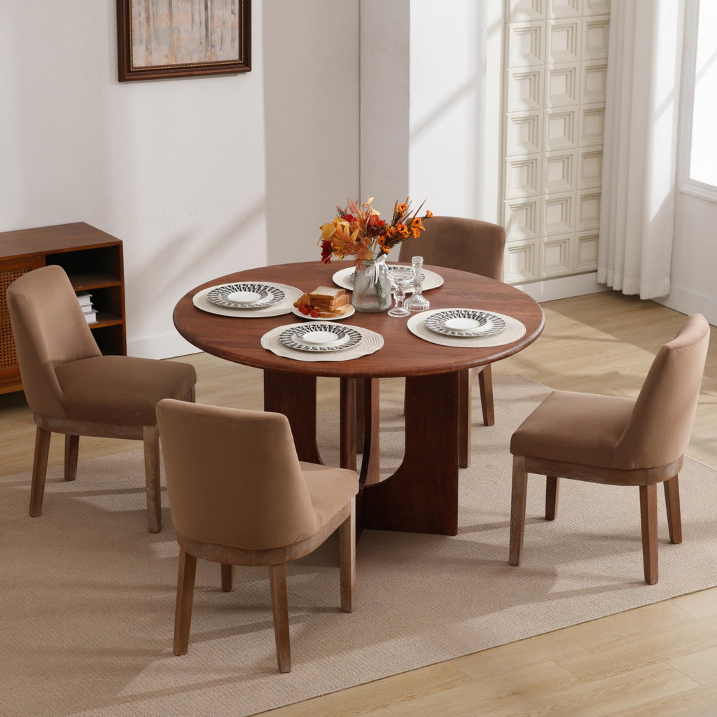 Upholstered Dining Chairs Set of 6, Farmhouse Kitchen Chair, Cognac