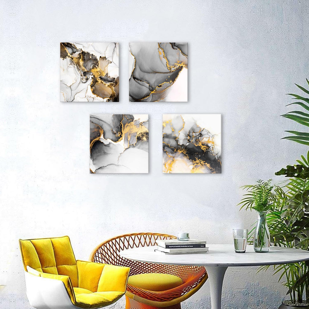 Abstract Texture Wall Art Black and Gold Marble Wall Decor Watercolor Ink Fluid Lines Picture Canvas Print Minimalist