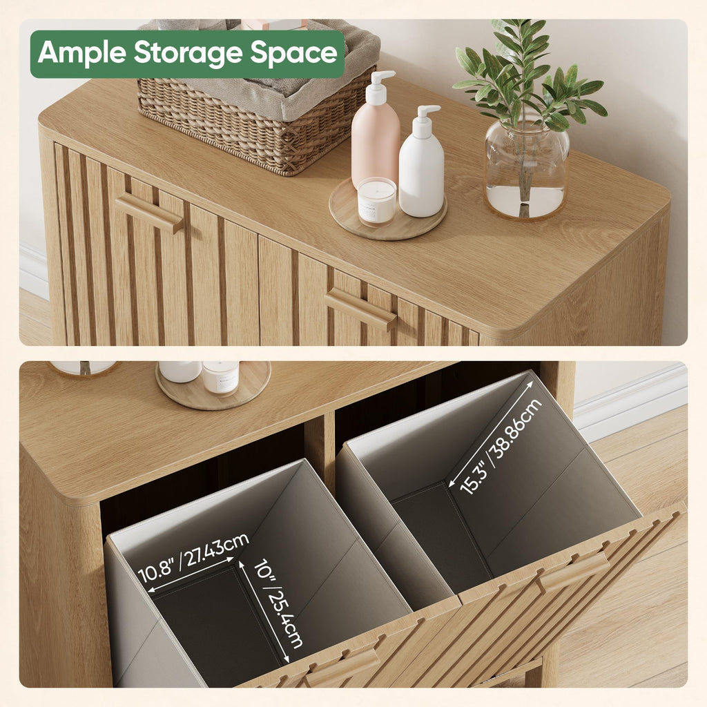 Double Tilt Out Laundry Hamper Cabinet, 11.8 Gallon Gradien Fluted Hidden Trash Cabinets with 2 Baskets Kitchen &