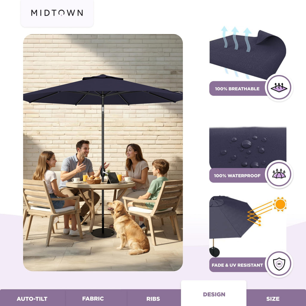 Lean - 9 Ft Patio Umbrella, Navy Blue Canopy