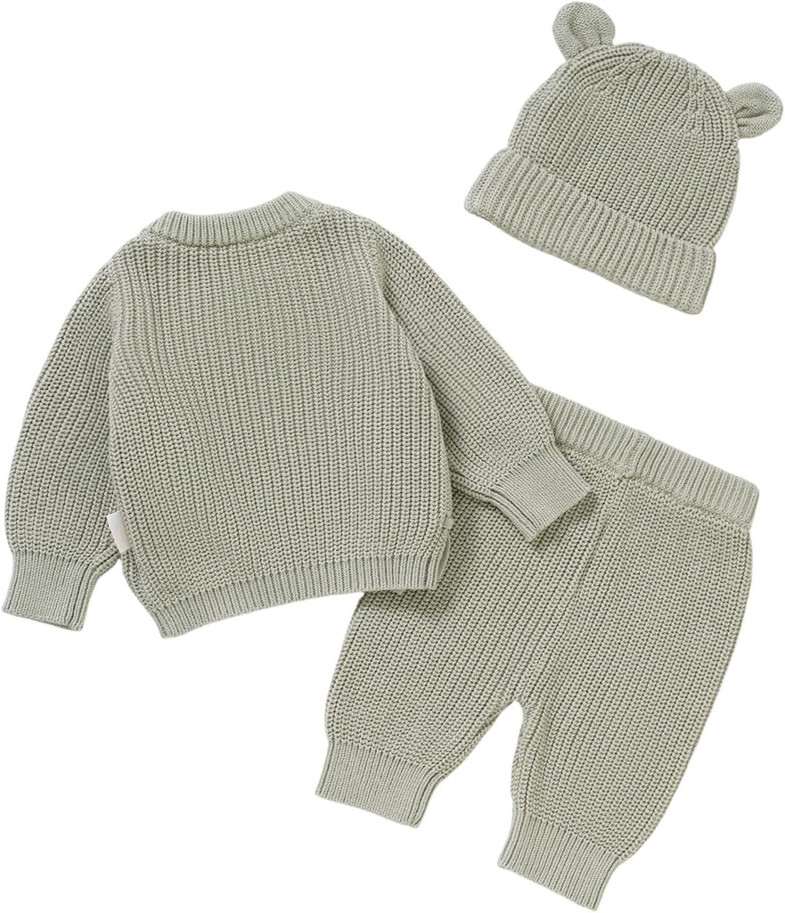 Baby Cotton Knit Set with Hat, Sweater and Pants, Coming Home Outfit