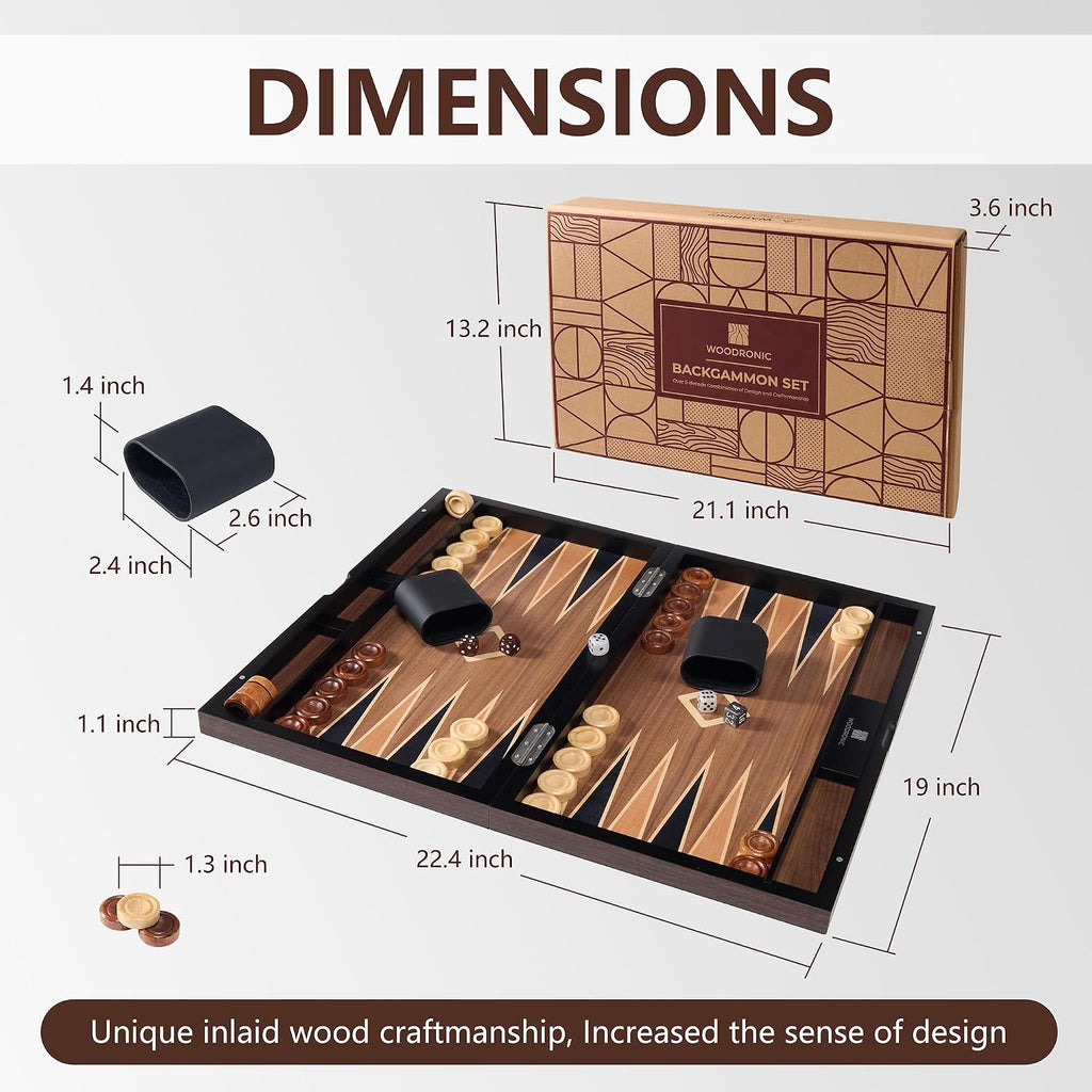 Wooden Backgammon Set for Adults - 19 Inch Classic Board Game Case - Premium Folding Backgammon Set with Wooded