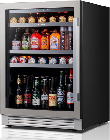 Beverage Refrigerator 24 Inch, 180 Cans Mini Fridge with Double Glass Door, Buil