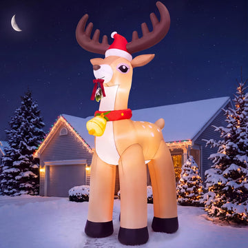 10FT Giant Christmas Inflatable Reindeer Outdoor Decoration, Christmas Blow Up Yard Decoration with Santa Hat, Jingle