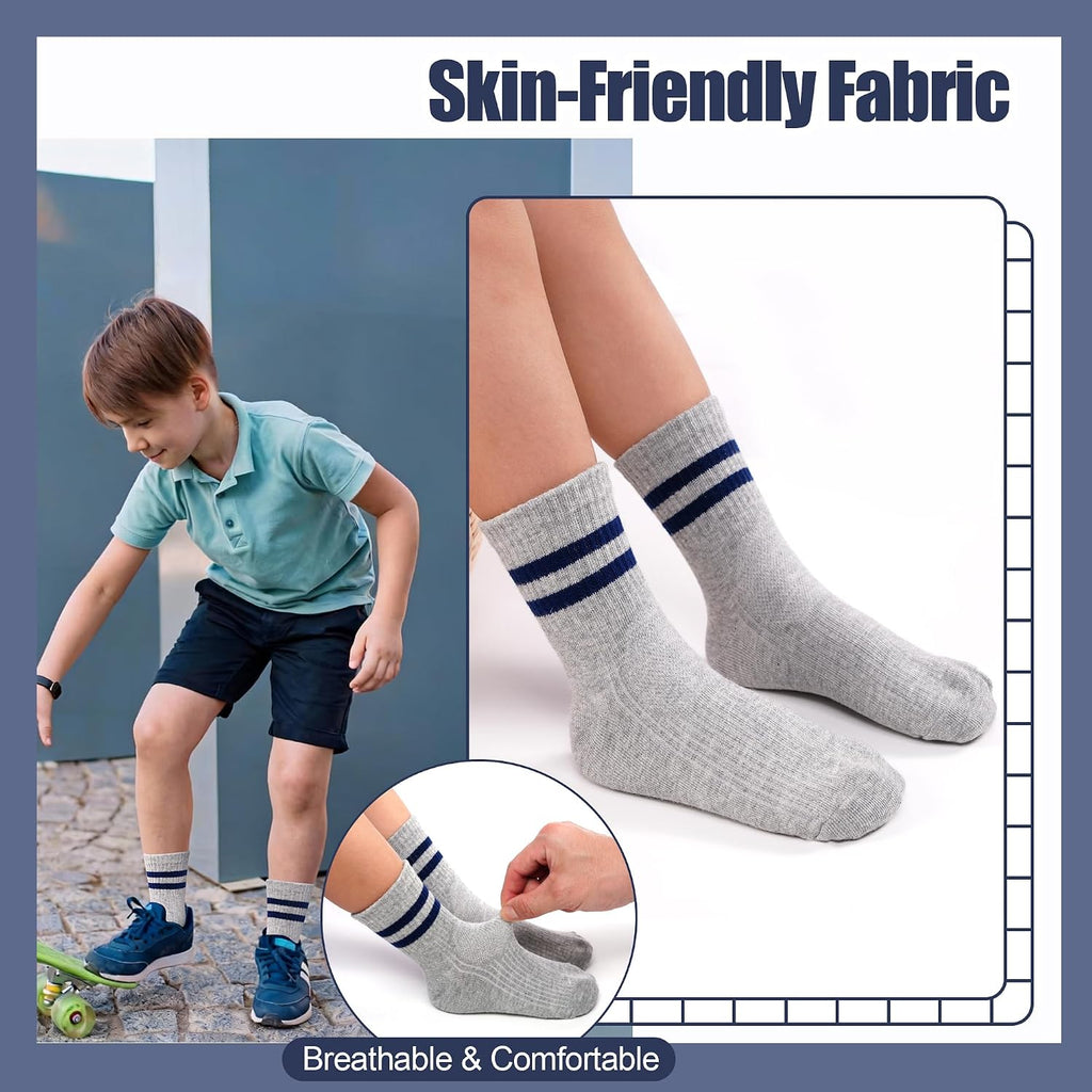 12 Pairs Boys Crew Socks, Kids Athletic Stripes Socks Toddler