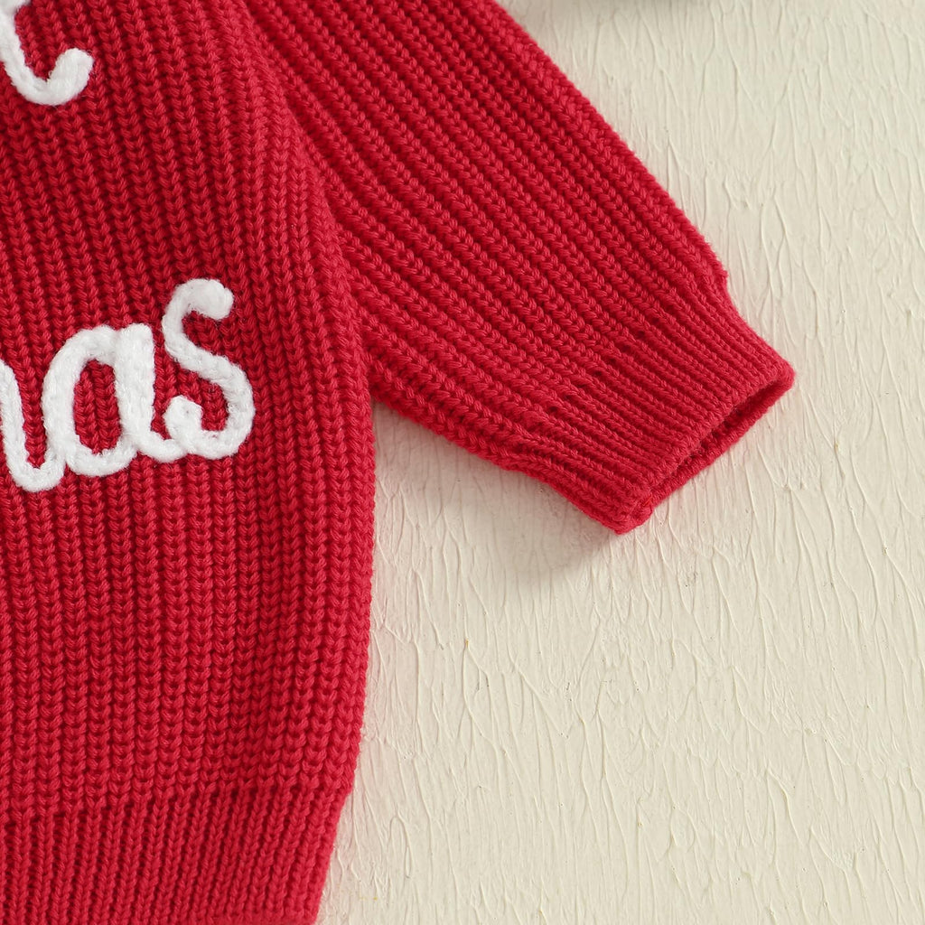 Baby Girl Boy Christmas Outfit Toddler Sweater Long Sleeve Letter Print Warm Knit Pullover Fall Winter Clothes Red