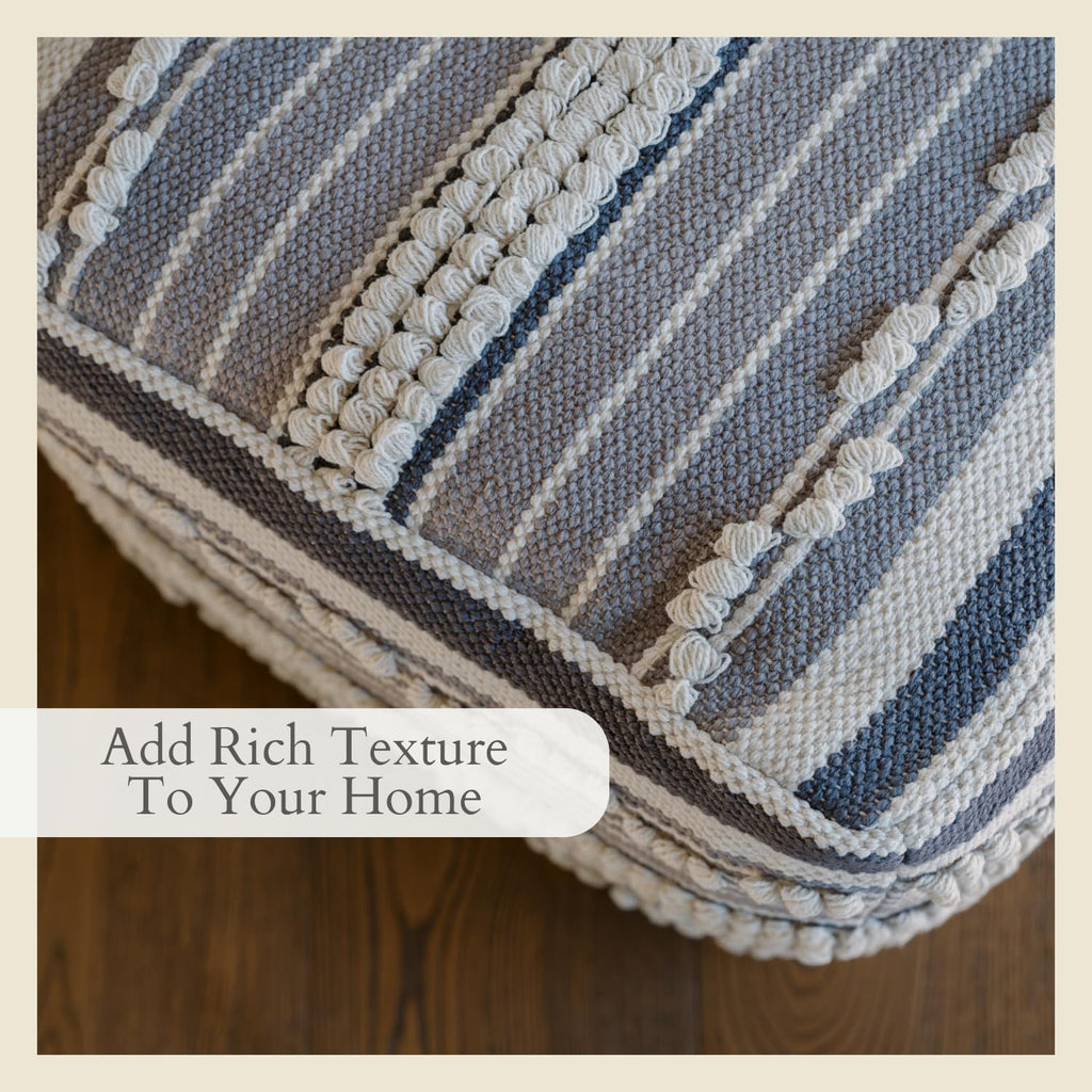 Pouf Ottoman, Square, Hand Woven Loop and Striped, Home Decor