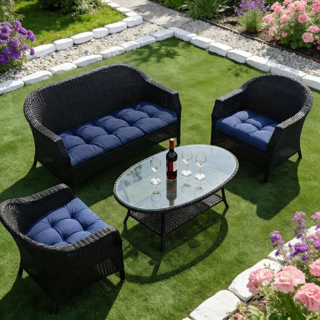Wicker Chair Cushions of 3 Pieces, Waterproof Cushions Furniture, Tufted Wicker Outdoor Furniture Cushions, 1 Patio