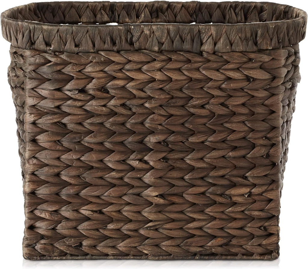 Woven Magazine Holder with Handles, Espresso Dark Brown - Water Hyacinth Storage Basket