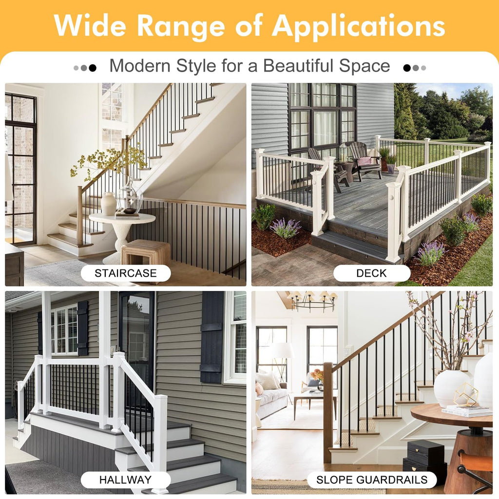 10 Pcs Iron Balusters for Staircase, 1/2" x 36" Wrought Iron Balusters, Metal Square Straight Hollow Iron Spindles