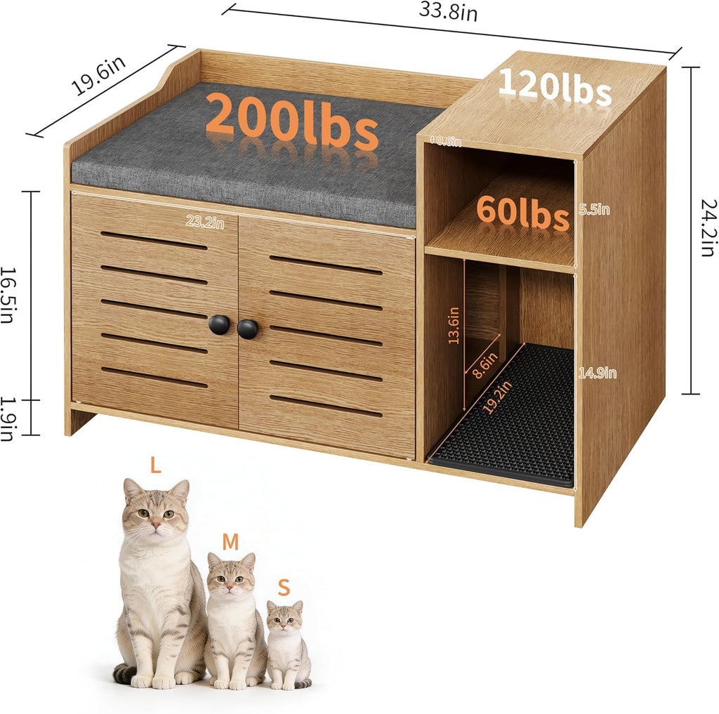Cat Litter Box Enclosure, Hidden Litter Box Cabinet Furniture with Scratch Pad, Farmhouse Indoor Cats House