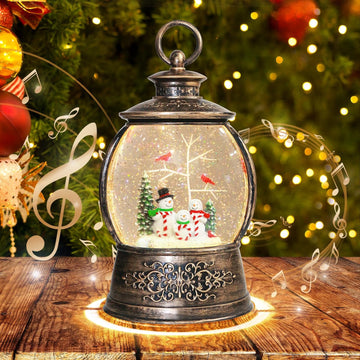 Christmas Cardinal Snow Globe 12.5In High, Snowman Musical Snow Globe Lantern Lights with 6 Hour Timer and Batteries
