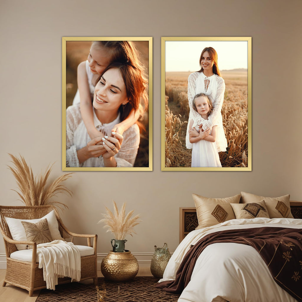 16x24 Picture Frame Gold, Textured Metal Poster Frame 24x16 for Wall Display, Single