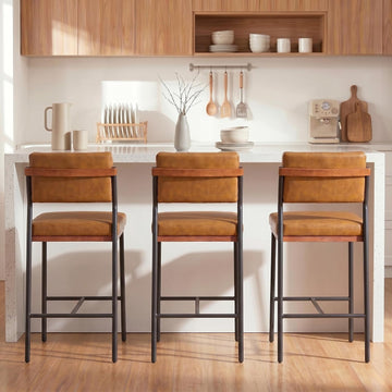Faux Leather Bar Stools Set of 3,26 Inch Modern Counter Height Bar Stools Island,Counter Stools with Wide Back Sturdy