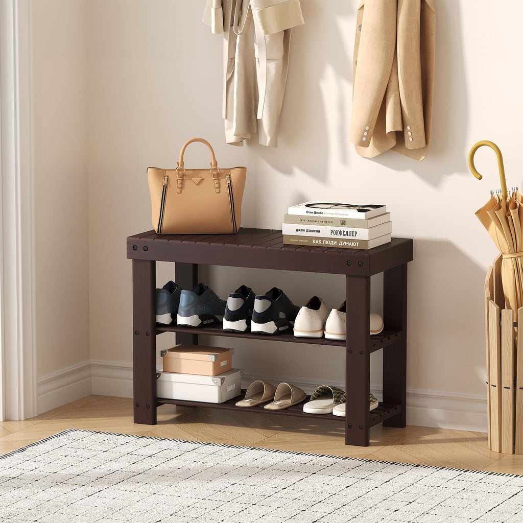 3-Tier Wooden Shoe Rack Bench with Storage