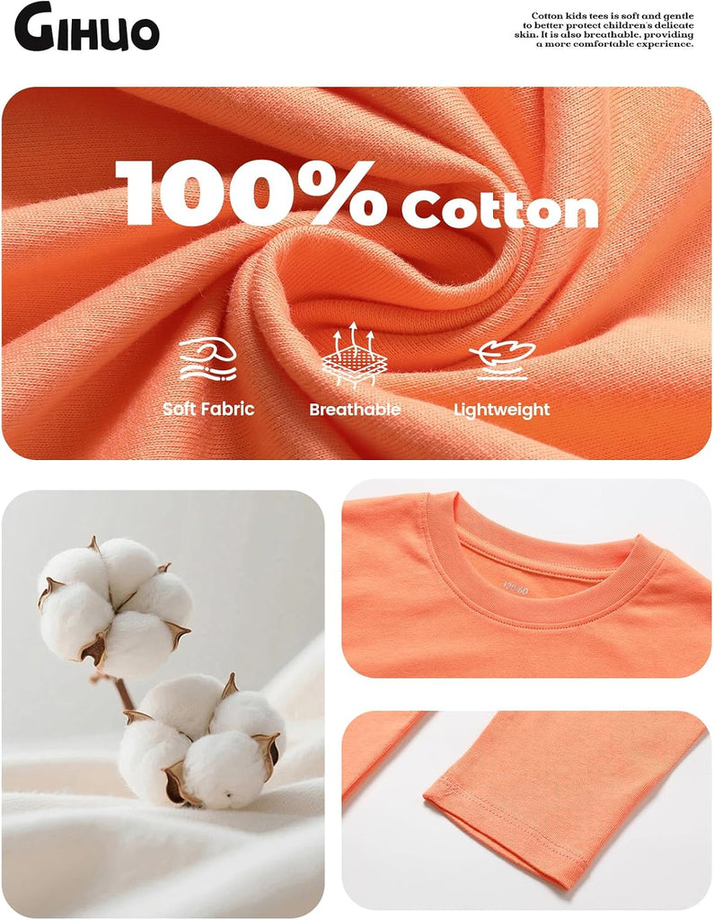 4 Pack Boys Long Sleeve Shirts Soft Cotton Tees Kids Basic Tops
