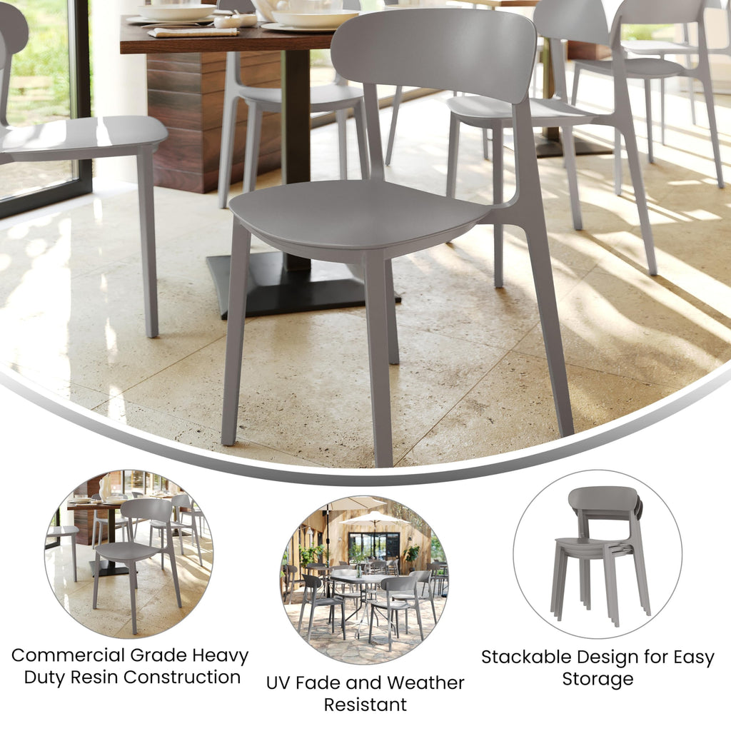 Indoor-Outdoor All-Weather Resin Stacking Chair, Gray