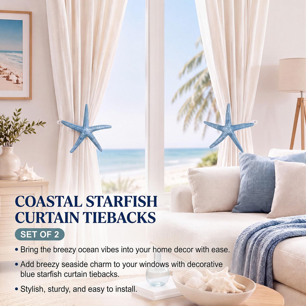 Natural Starfish Curtain Tiebacks Coastal Curtain Holdbacks - 2 Pcs