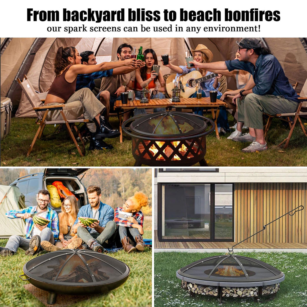 RAY Fire Pit Spark Screen, 22 Inch with Handle & Poker