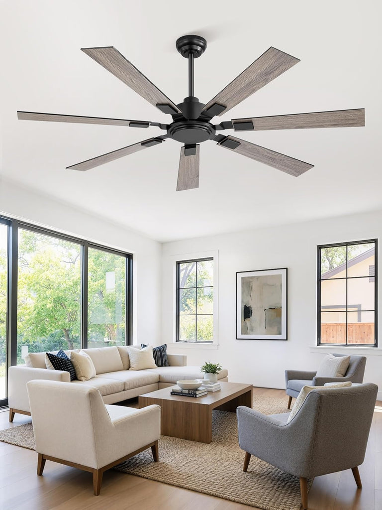60" Ceiling Fans No Light with Remote, Black Modern Ceiling Fan Without Light, Quiet Reversible DC Motor, 6 Speeds