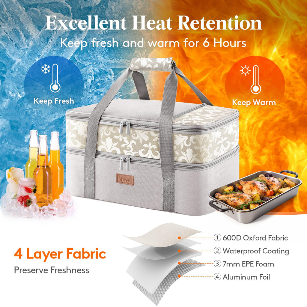 Insulated Double Decker Casserole Carrier for Hot or Cold Food