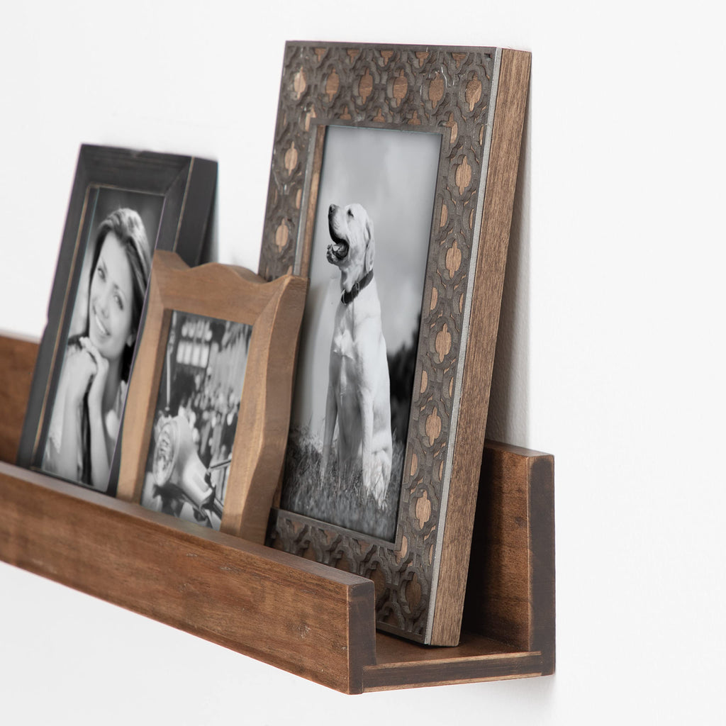 Levie Modern Floating Wall Shelf Picture Frame Holder Ledge, Rustic Natural Wood