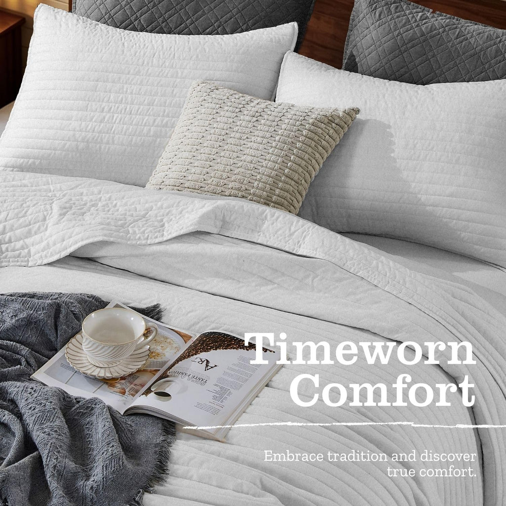 Quilt Bedding Set with Shams, Vintage Washed Soft Quilted Blanket Thin Comforter Lightweight Bedspread Coverlet