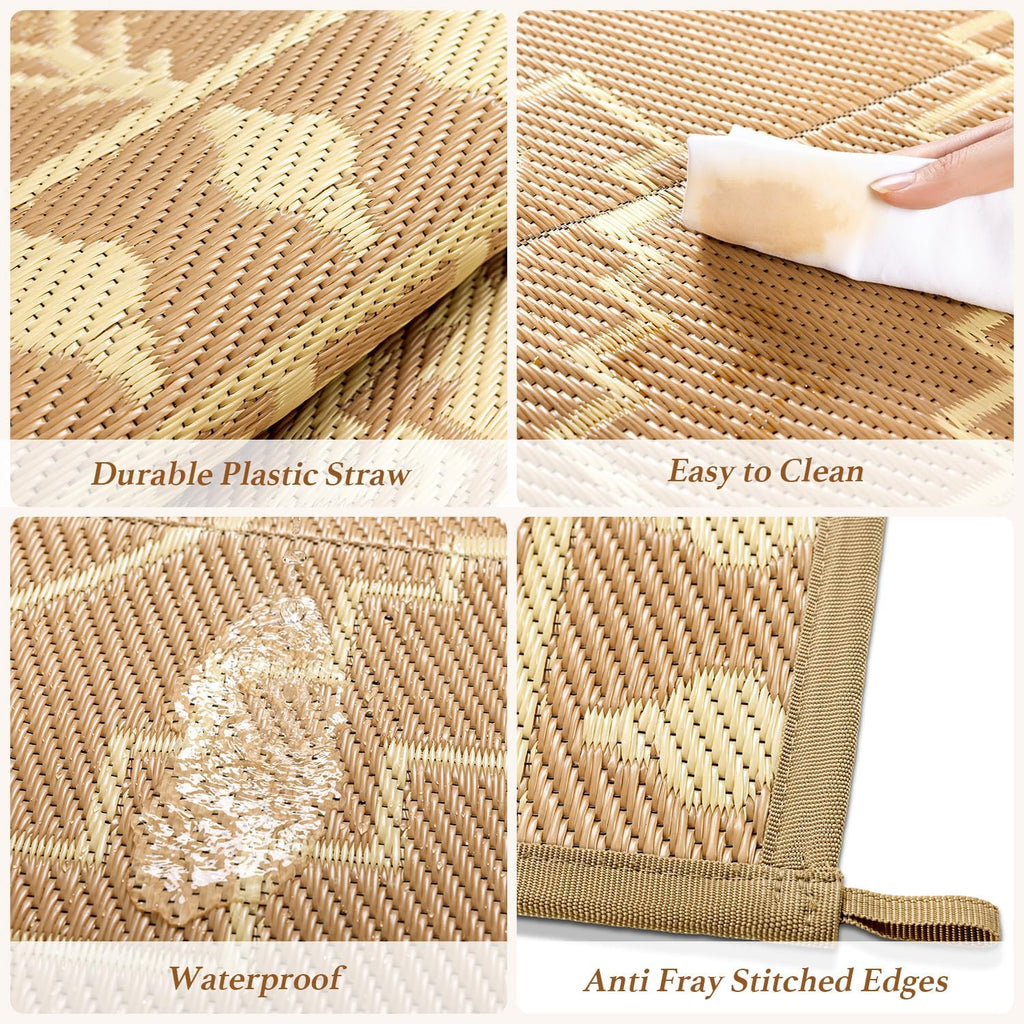 Waterproof Outdoor Rugs Outdoor Plastic Straw Rug Reversible Outdoor Camping Rugs RV Rug for Deck,Backyard