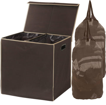 Double Laundry Hamper with Lid & Removable Bags, Brown