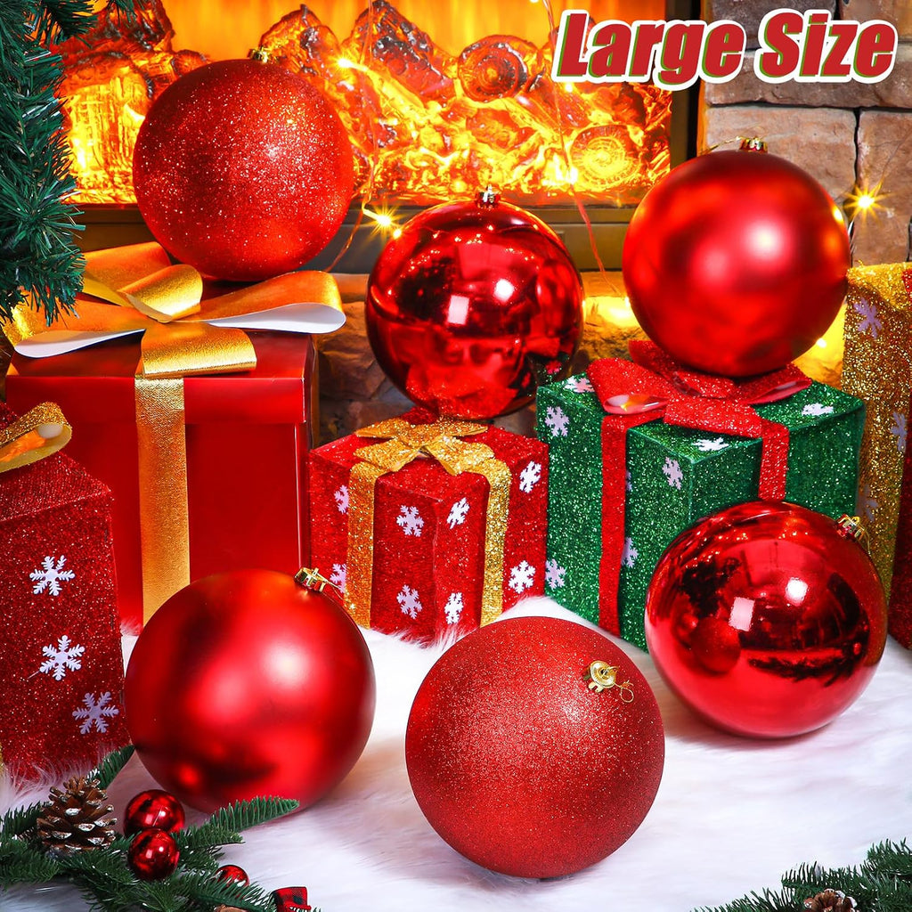 6 Pcs Extra Large Christmas Ball Ornaments 8'' Shatterproof, Red