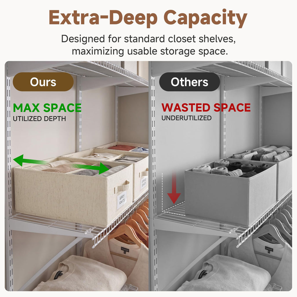 Linen Closet Organizer Bins with Divider, 16"x93⁄4"x63⁄4"
