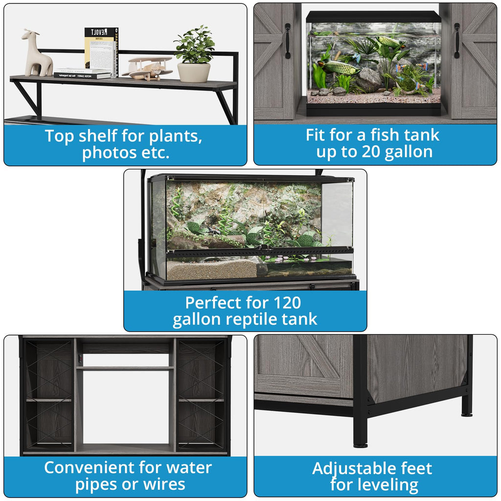 48"x24" Reptile Tank Stand with Power Outlet & Storage Cabinet, Grey