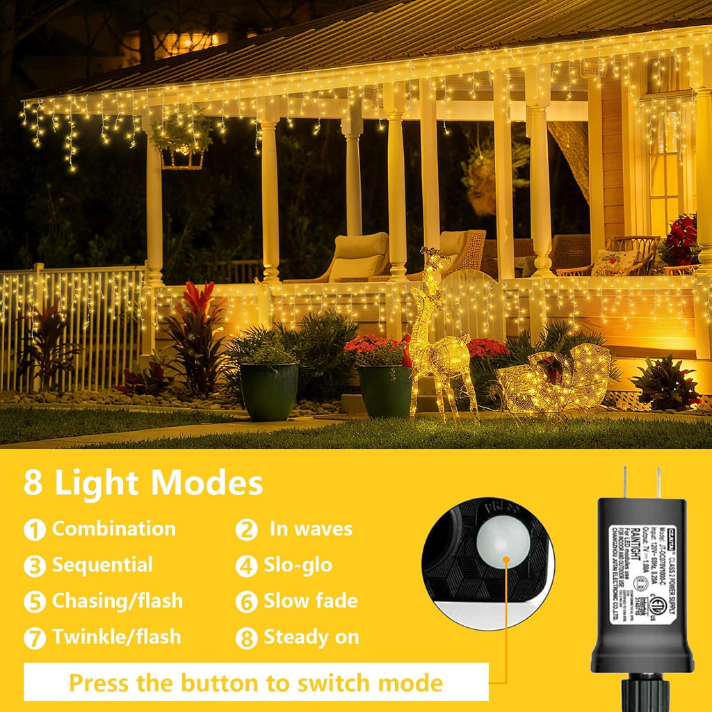 66ft 800 LED Icicle Lights Outdoor, 160 Drops Icicle Christmas Light Connectable, 8 Modes Warm White Xmas Icicle