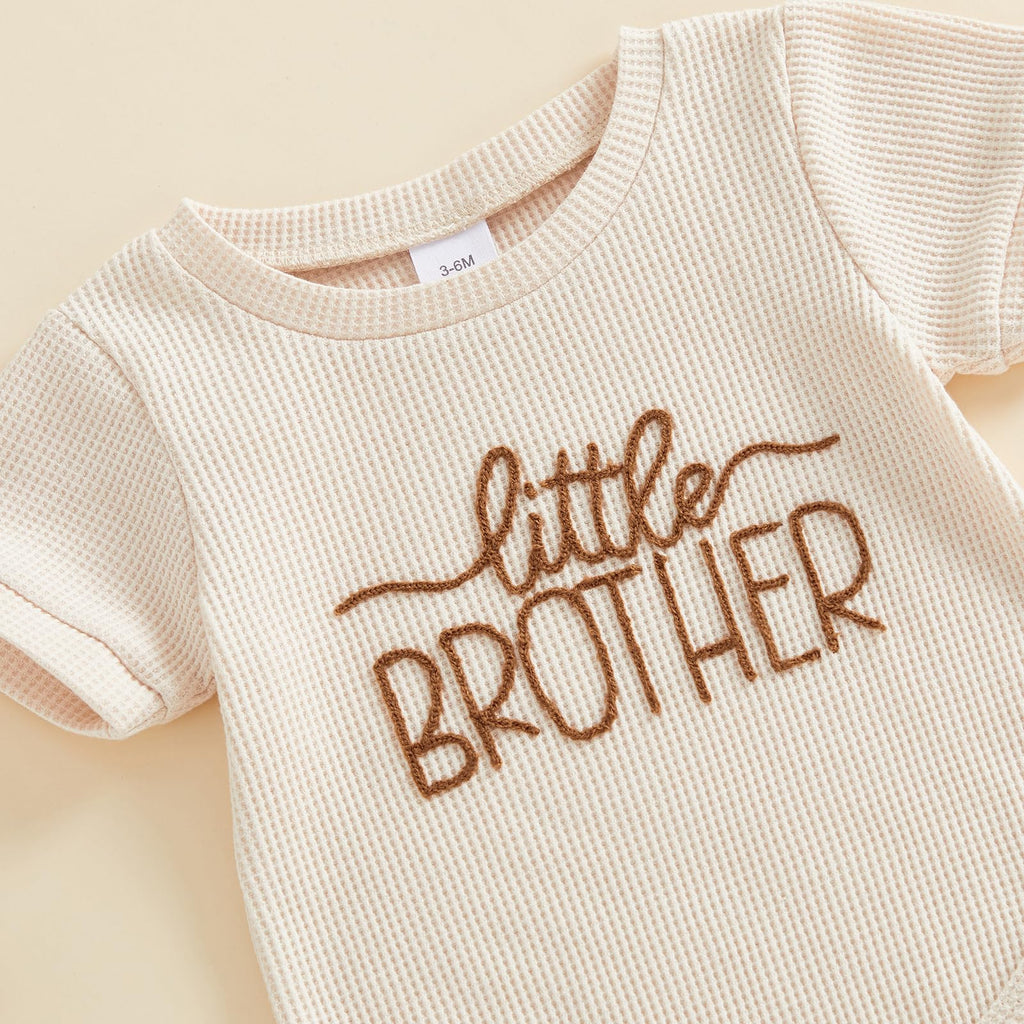 Baby Boy Summer Clothes Newborn Infant Outfit Letter Embroidery Print Short Sleeve Romper with Shorts 2Pcs Set