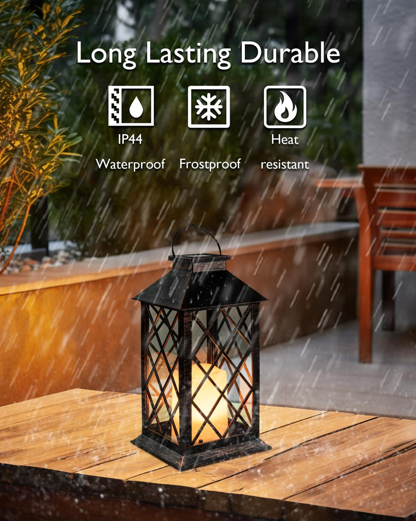 2 Pack 13'' Bronze Solar Lanterns Outdoor Waterproof Hanging