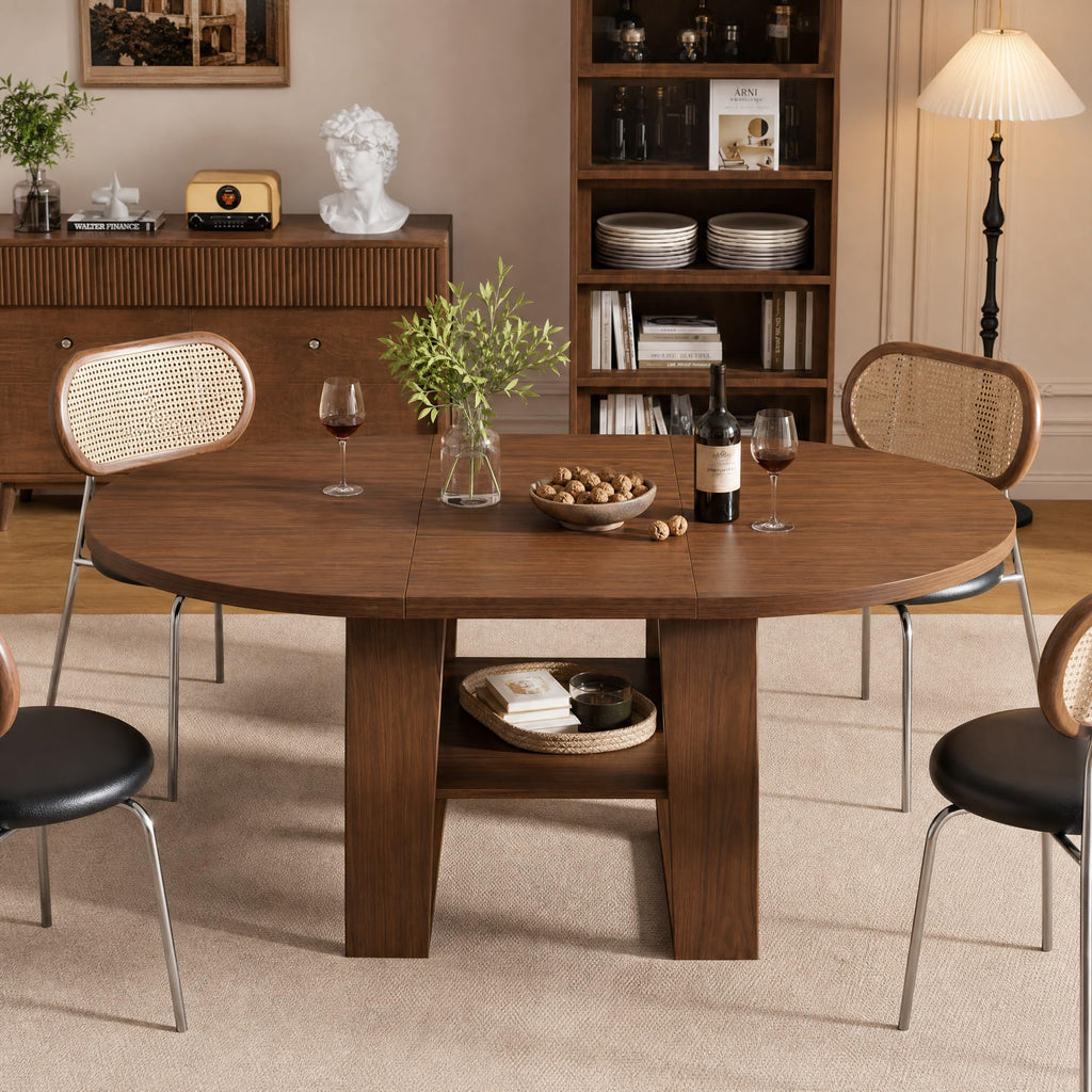 43.3"-59" Rustic Extendable Round Dining Table for 4-6, Walnut