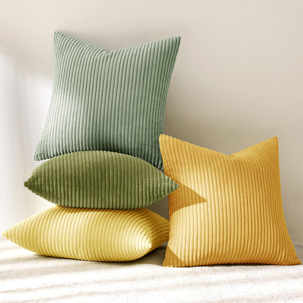 Soft Corduroy Decorative Throw Pillow Covers Yellow Green 18x18