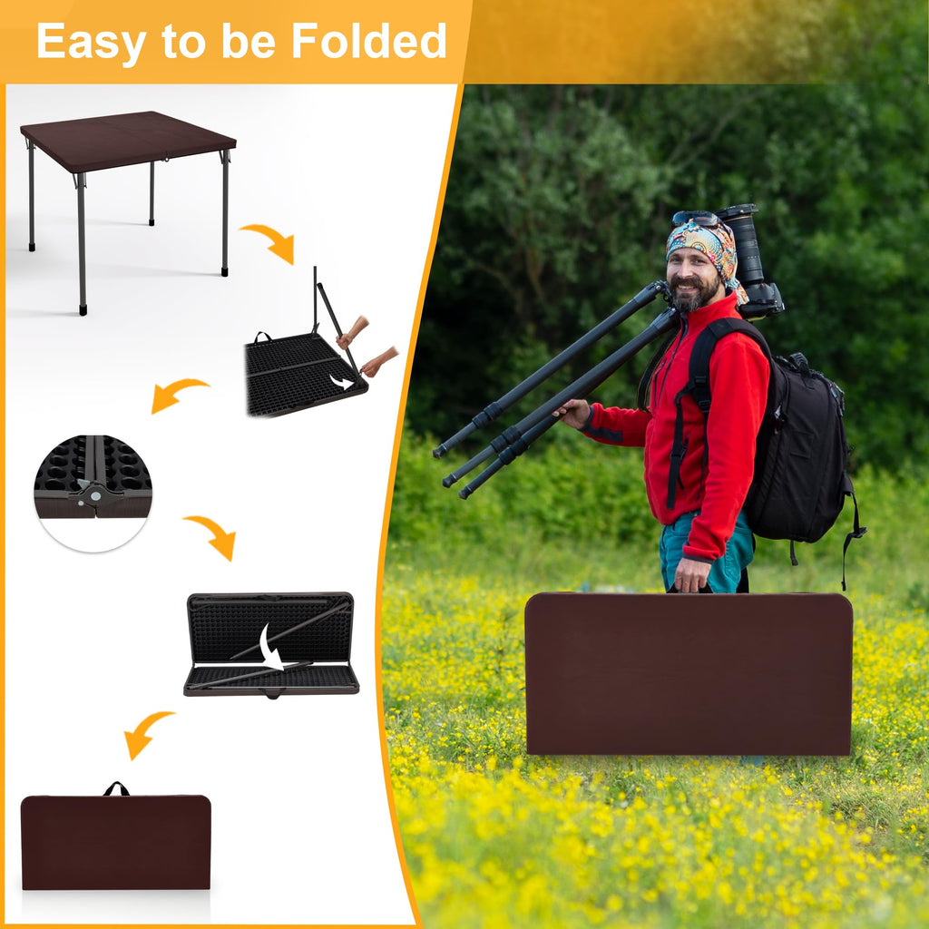 34" Folding Card Table, Portable Square Folding Table with Collapsible Legs & Carrying Handle, Plastic Tables for