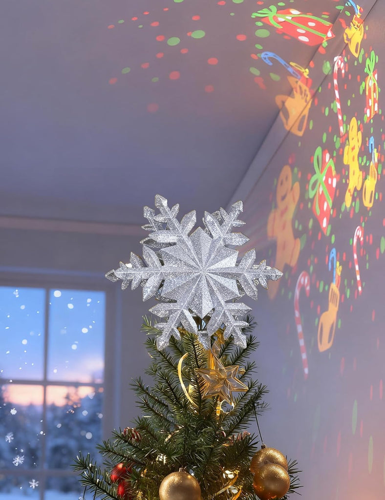 Christmas Tree Topper with 6 Rotating Projection Patterns, Silver
