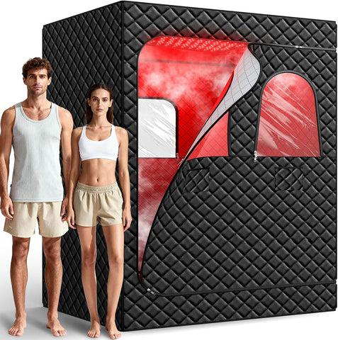 ITHERAU 2 Person Infrared Sauna Box for Home, Portable Steam Sauna Room with 660nm＆850nm Red Light Therapy Lamp