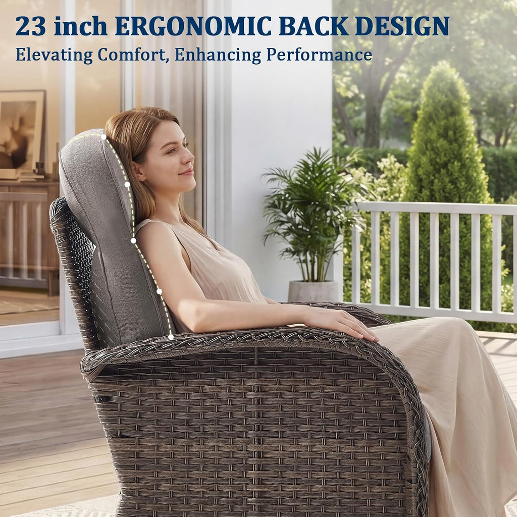 Outdoor Swivel Rocking Chair Patio Set (8pcs) High-Back - Thick Cushion Swivel Rocking Chair Patio with Fire Table