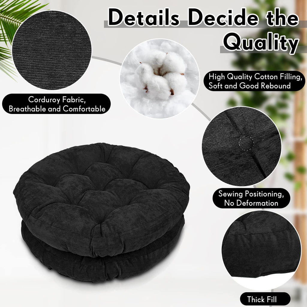 4 Pcs Black Large Floor Pillow Cushion, Round 22 x 22