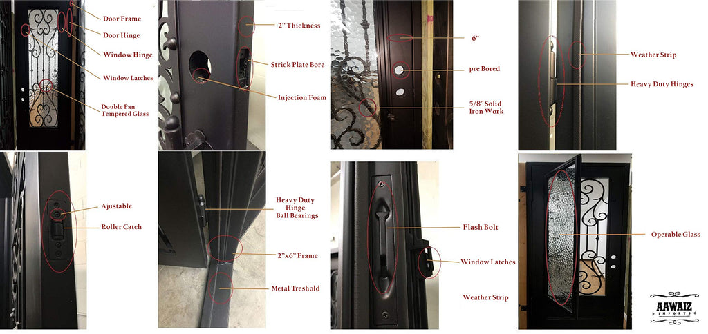 Canton Exterior Double Front Entry Door Wrought Iron with Operable Tempered Rain Glass Inside Swing Dark Bronze