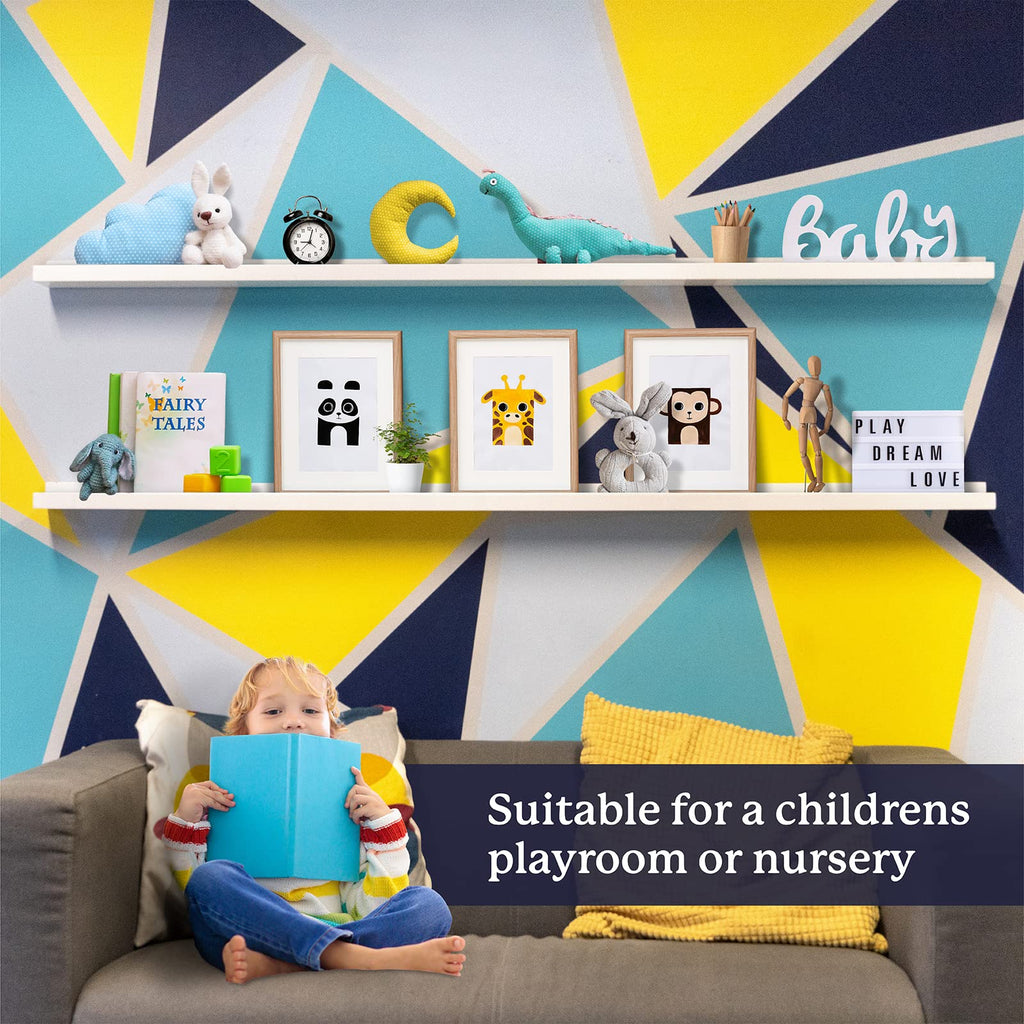 Picture Ledge Shelf for Wall [White, 60 Inch, 2 Pack] Narrow Floating Photo and Picture Shelves. Wooden Displaying