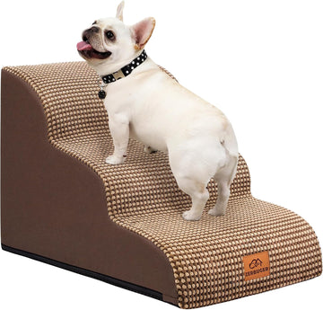 Dog Ramp and Stairs for Bed, Coffee 3 Steps 16" H, Nonslip Cover