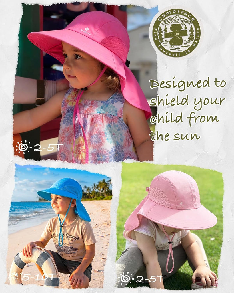 Toddler Kids Sun Hat UPF 50+ with Neck Flap Ponytail Hole